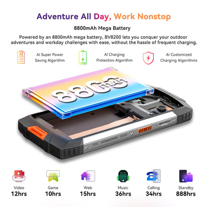 Blackview BV8200 Rugged Phone 6.5" 2.4K 120Hz Display, MTK Helio G100 Smartphone Android 14,12GB 256GB 8800Ah NFC CellPhone 50MP