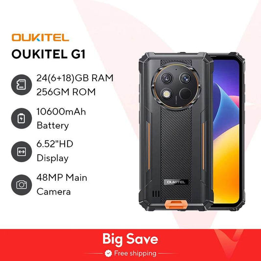 Oukitel G1 Rugged smartphone Android 6.52‘' 10600mAh 24GB+256GB rugged phone Android14 48MP HD+ Camera cell phone - Price Value Store