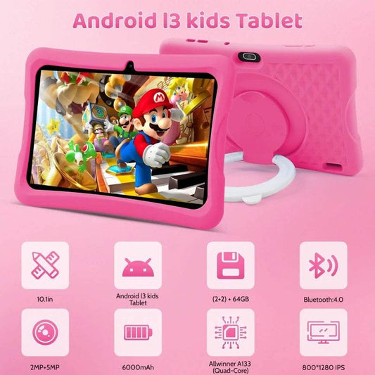 Gift Silicone Case Type-C 10.1 INCH Android13 Kid Tablet Allwinner A523 Octa Core 6000mAh 4GB+64GB 1280x800 IPS WIFI Dual Camera - Price Value Store