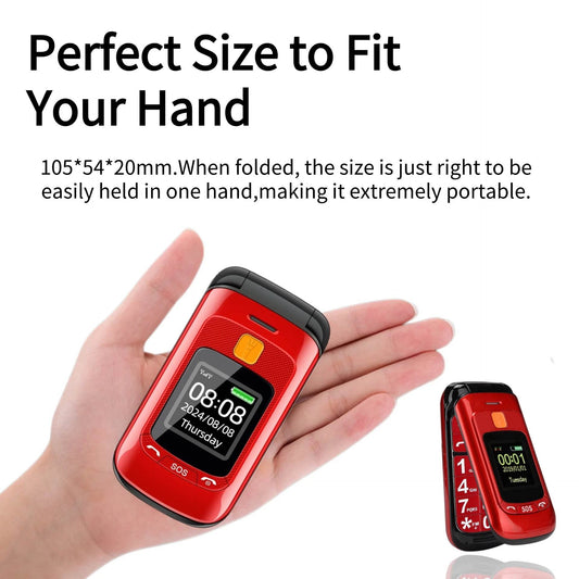Senior Flip Dual Display Mobile Phone For Elderly Two SIM Card Large Button Speed Dial Flashlight FM Radio Push Button SOS Call - Price Value Store