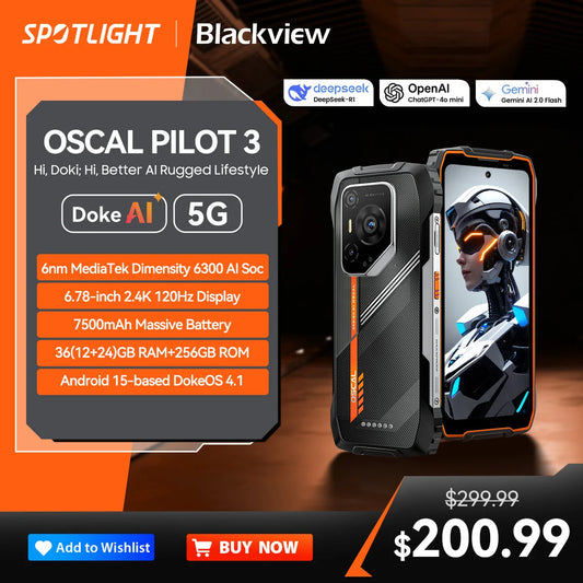[World Premiere ]Blackview OSCAL PILOT 3 5G AI Rugged Smartphone MTK 6300, 6.78" 2.4K Display 120Hz, 12GB 256GB, 7500Amh Phones
