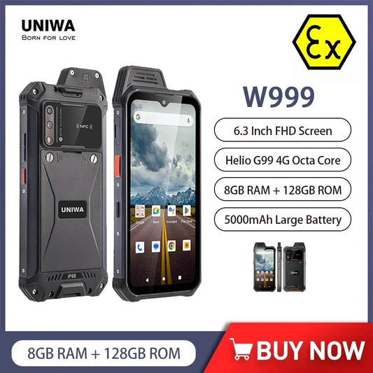 UNIWA W999 Helio G99 Rugged Waterproof Walkie Talkie 8GB+128GB 6.3 Inch FHD 5000mAh Smartphone Andriod 13 NFC Cell Phones ATEX - Price Value Store