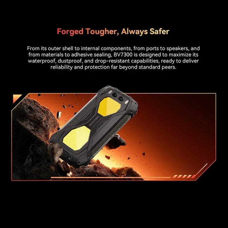 Blackview BV7300 Rugged Phone 6.67'' HD+ IPS 90Hz Display Dual Camping Light NFC 15000mAh 45W Fast Charge Android 14 Cellphone - Price Value Store