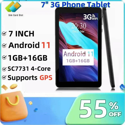 Support GPS RAM 1GB DDR3+16GB 7 INCH 717QW Android 11 3G Phone Tablet For Kids 2* SIM Card 1024x600 IPS WIFI SC7731 Quad-Core - Price Value Store