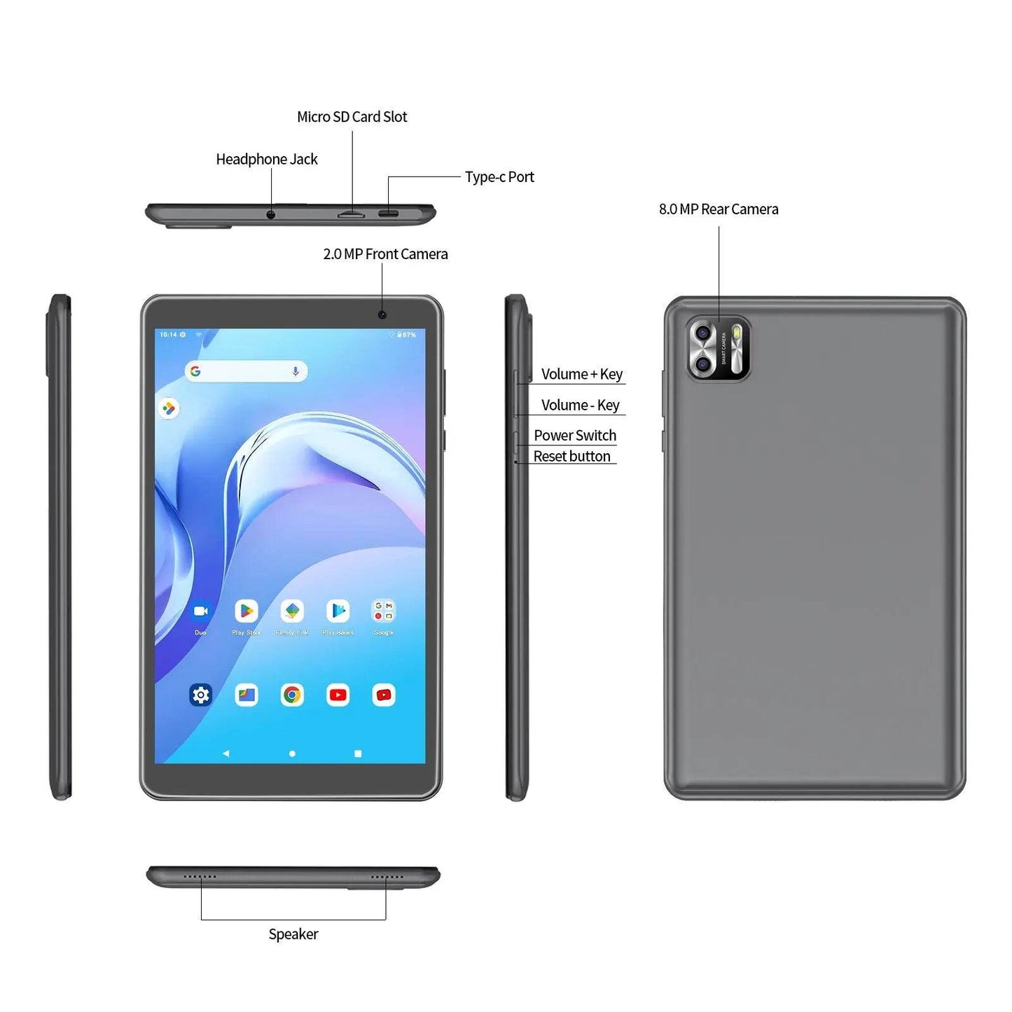 PRITOM 8 Inch Tablet Android 13, 8GB(4+4 Expand) RAM 64GB ROM,1TB Expand,1280x800 IPS Screen 5000MAH Battery,Dual Camera, WiFi - Price Value Store