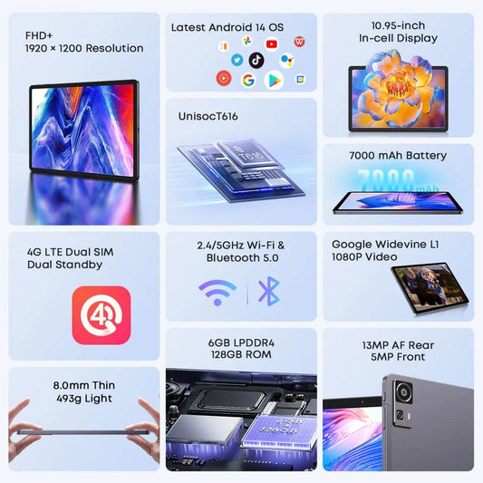 CHUWI HiPad 11 Tablet 10.95inch 1920x1200 FHD 4G LTE Unisoc T616 6GB LPDDR4 128GB Android 14 Tablet PC for Gaming Widevine L1 - Price Value Store