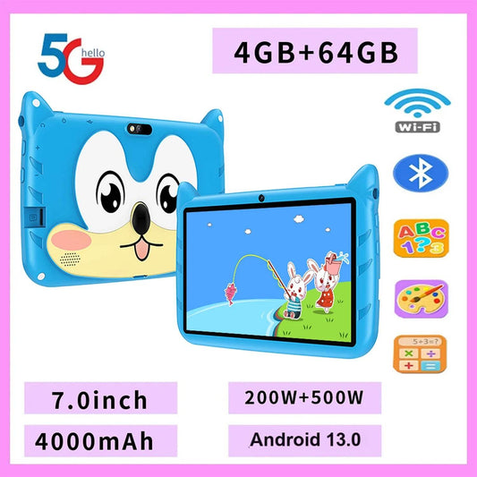 New 7 Inch Cartoon Pattern Kids Tablets Quad Core 4GB+64GB ROM Bluetooth 5G WiFi Learning Education Games Tablet Children's Gift - Price Value Store