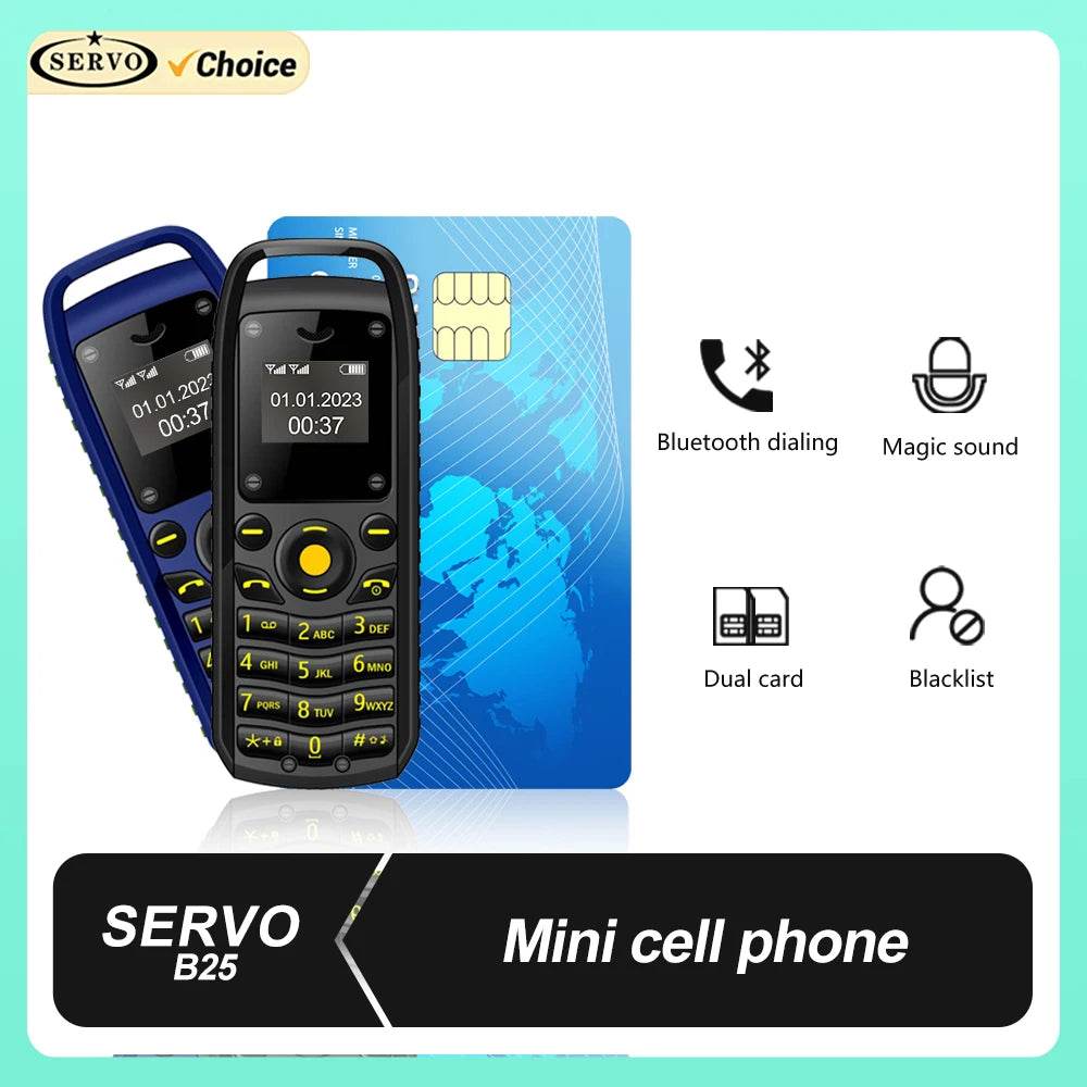 SERVO Mini Mobile Phone 2 SIM Cards Magic Voice Bluetooth Dialing Blacklist Low Radiation Smallest Button Cellphones Four Colors - Price Value Store