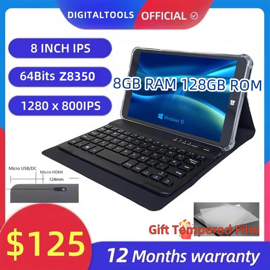 8 INCH Windows 10 Mini Tablet PC 64Bits x5-Z8300 Quad Core 8GB RAM 128GB ROM HD-MI Port 1280 x 800IPS Dual Cameras Gift Tempered - Price Value Store