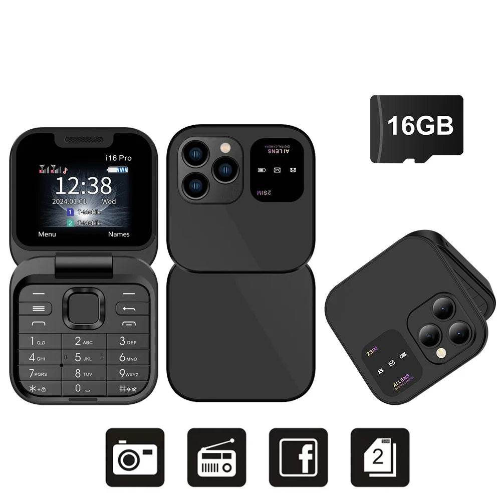SERVO 2024 New Mini Flip Mobile Phone FM Radio Magic Voice Blacklist Speed Dial Vibration 2SIM Card Small Display Foldable Phone - Price Value Store