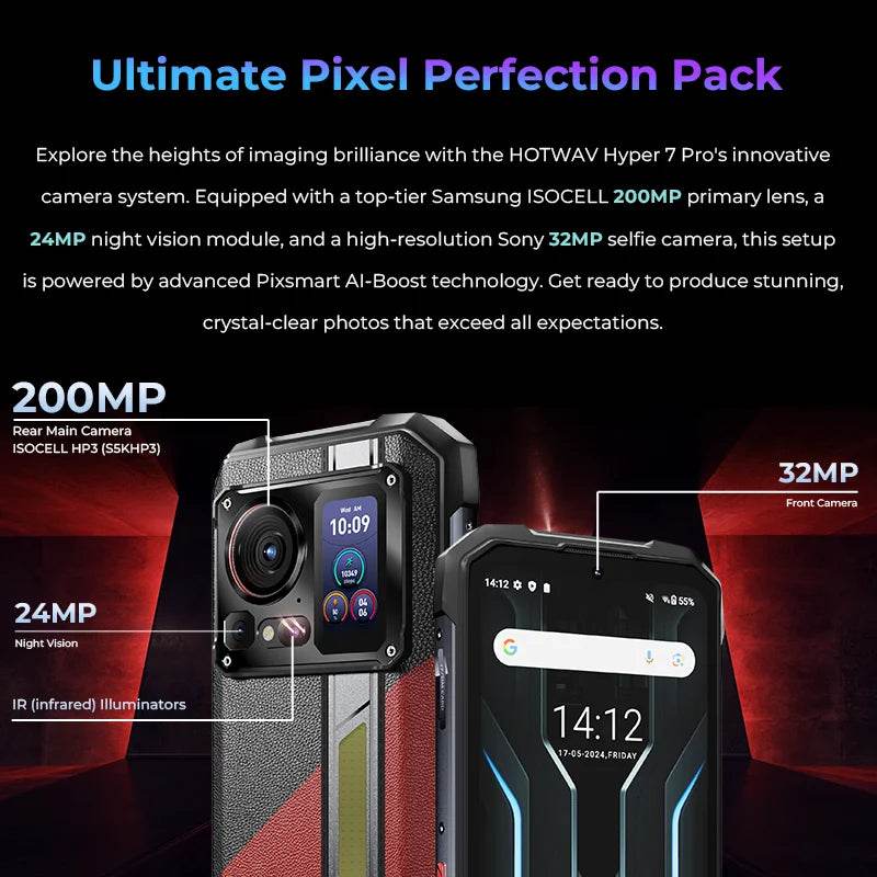 HOTWAV Hyper 7 Pro 5G Rugged Phone 200MP Android 14 6.6'' FHD+ 120Hz Smartphone 36(16+20)GB 256GB 10800mAh 33W Mobile Phone - Price Value Store