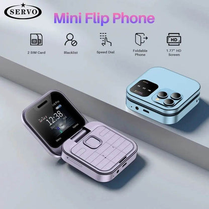 SERVO I16 Pro MIni Fold Mobile Phone 2G GSM Dual SIM Card Speed Dial Video Player Magic Voice 3.5mm Jack FM Small Flip Cellphone - Price Value Store