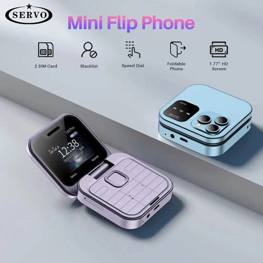SERVO I16 Pro MIni Fold Mobile Phone 2G GSM Dual SIM Card Speed Dial Video Player Magic Voice 3.5mm Jack FM Small Flip Cellphone - Price Value Store