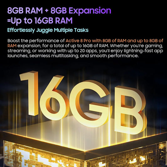 Blackview Active 8 Pro Tablet, 16GB, 256GB, 10.36 ", 16MP + 48MP Camera, Android 14, 22000mAh Large Battery, Rugged Tablet PC