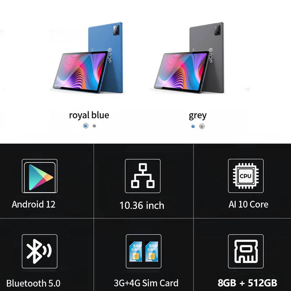 New Global Version 10.36 Inch Tablets 8GB RAM 512GB ROM 10 Core 2K HD Display Dual 4G LTE Network 5G WiFi Google Play 8000mAh - Price Value Store