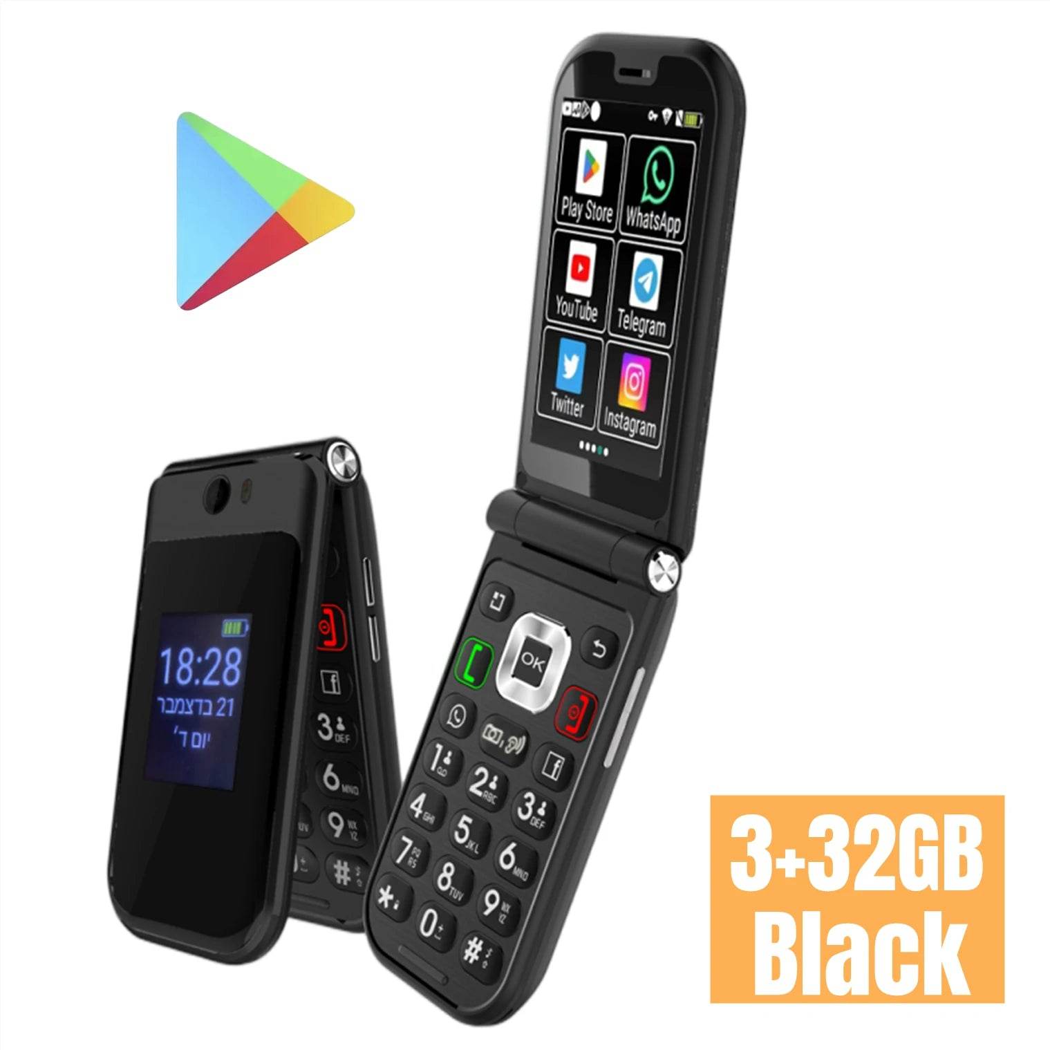 TIQ Q3 Flip Touch Screen Android 8 MTK6739 Google Play 2.8 Inch 3GB 32GB Mobile Phone - Price Value Store