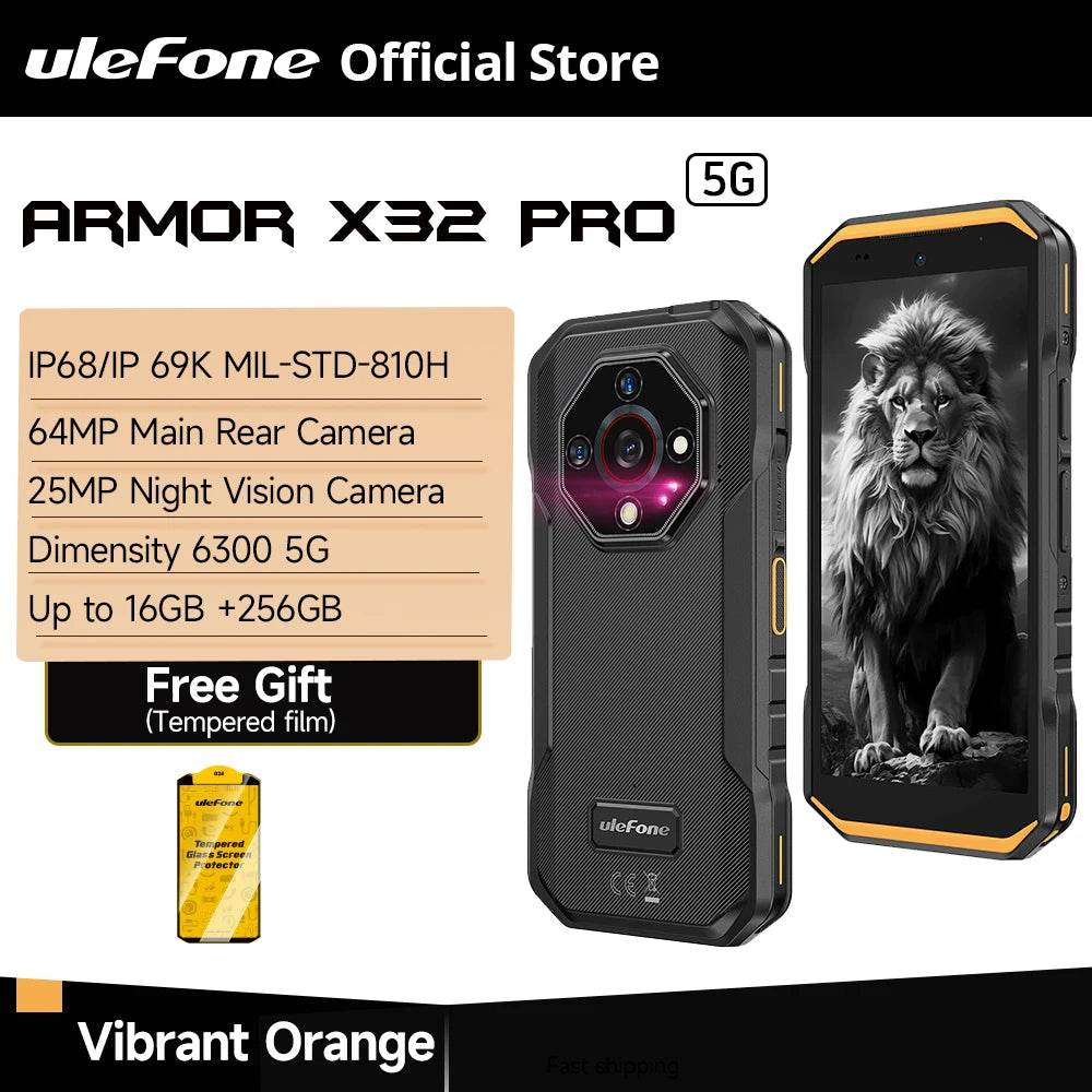 Armor X32 Pro 5G Rugged Phone Android Waterproof Smartphone Up to 16GB RAM 256GB ROM 5.65”Dimensity 6300 NFC Mobile Phone - Price Value Store