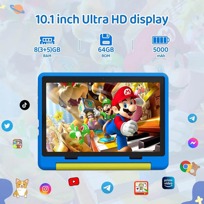 Kid Tablet 10 Inch Android 14 Octa Core 8GB RAM 64GB ROM 128GB Expandable 5000mAh WiFi Bluetooth Children's Gift Kids Software - Price Value Store