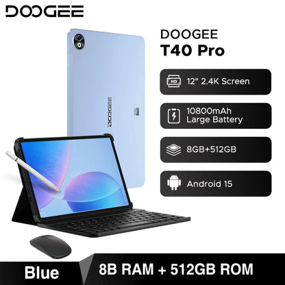 DOOGEE T40 Pro Tablet 12" IPS 2.4K 20GB(8+12) 512GB  Android 14  Helio G99 6nm 10800mAh 18W Charge Quad Speaker 7.6mm ultra-thin