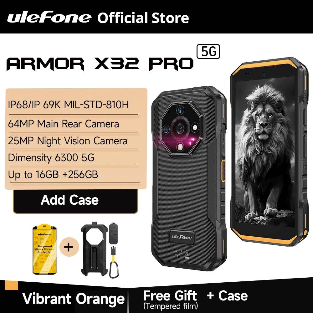 Armor X32 Pro 5G Rugged Phone Android Waterproof Smartphone Up to 16GB RAM 256GB ROM 5.65”Dimensity 6300 NFC Mobile Phone - Price Value Store