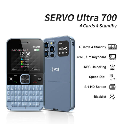 NEW! SERVO Ultra700 Full Keyboard Input Mobile Phone 4 Nano SIM Standby NFC Unlock FM Torch 2.4" Screen Cellular QWERTY Keyboard