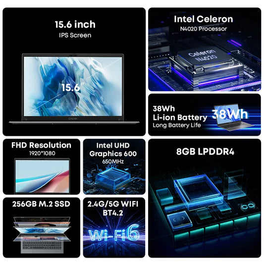 CHUWI 15.6" HeroBook Plus Chuwi 14.1" HeroBook Pro Laptop Intel N4020 8GB RAM 256GB SSD 1920*1080P Computer Windows 11 Laptops