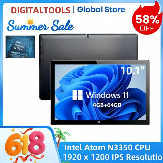 Hot Sales 10.1" Windows 11 Tablet PC 4GB RAM 64GB ROM 64bit Intel N3350 Quad Core CPU 1*USB 3.0 1920x1200 IPS Type-C HD-MI Port