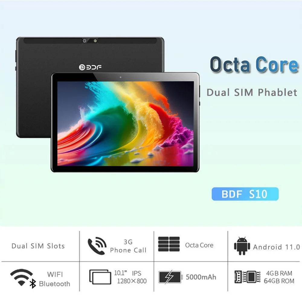 New 10.1 Inch Android Tablets Google 3G Phone Call Octa Core 4GB RAM 64GB ROM Android 11 Dual SIM WiFi Bluetooth Tablet PC - Price Value Store