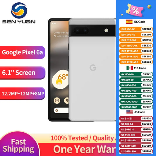 Google Pixel 6a 5G 6.1" 6GB RAM 128GB ROM NFC Google Tensor eSIM Octa Core Unlocked Android Original  pixel 6a Cell Phone
