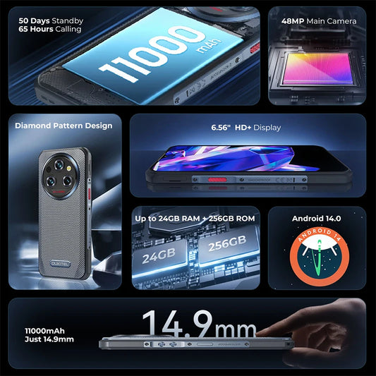 Oukitel WP35 S Rugged phone 6.56" HD+ Display 6GB 256GB 11000mAh Cellphones Android 14 NFC 48MP Rear Camera IP69K Smartphone Bus