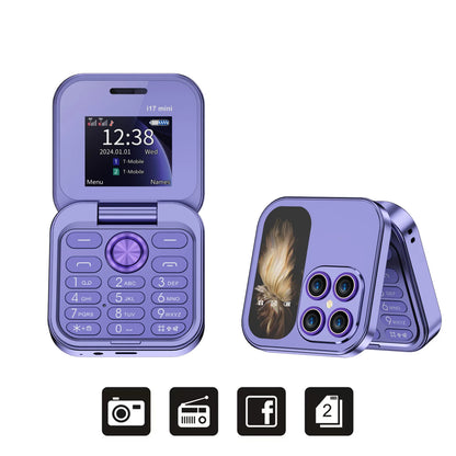 SERVO i17 Mini Small Flip Mobile Phone 1.77" Screen Blacklist Speed Dial Magic Voice FM Radio Cute Box Cellphones 2 SIM Standby