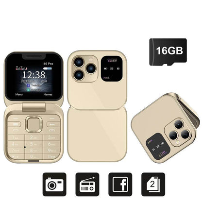 SERVO i16 PRO Foldable Mini Mobile Phone 2G Dual SIM Card Speed Dial Magic Voice 1.77''Screen 3.5mm Jack Flip Cellphone Type-C - Price Value Store