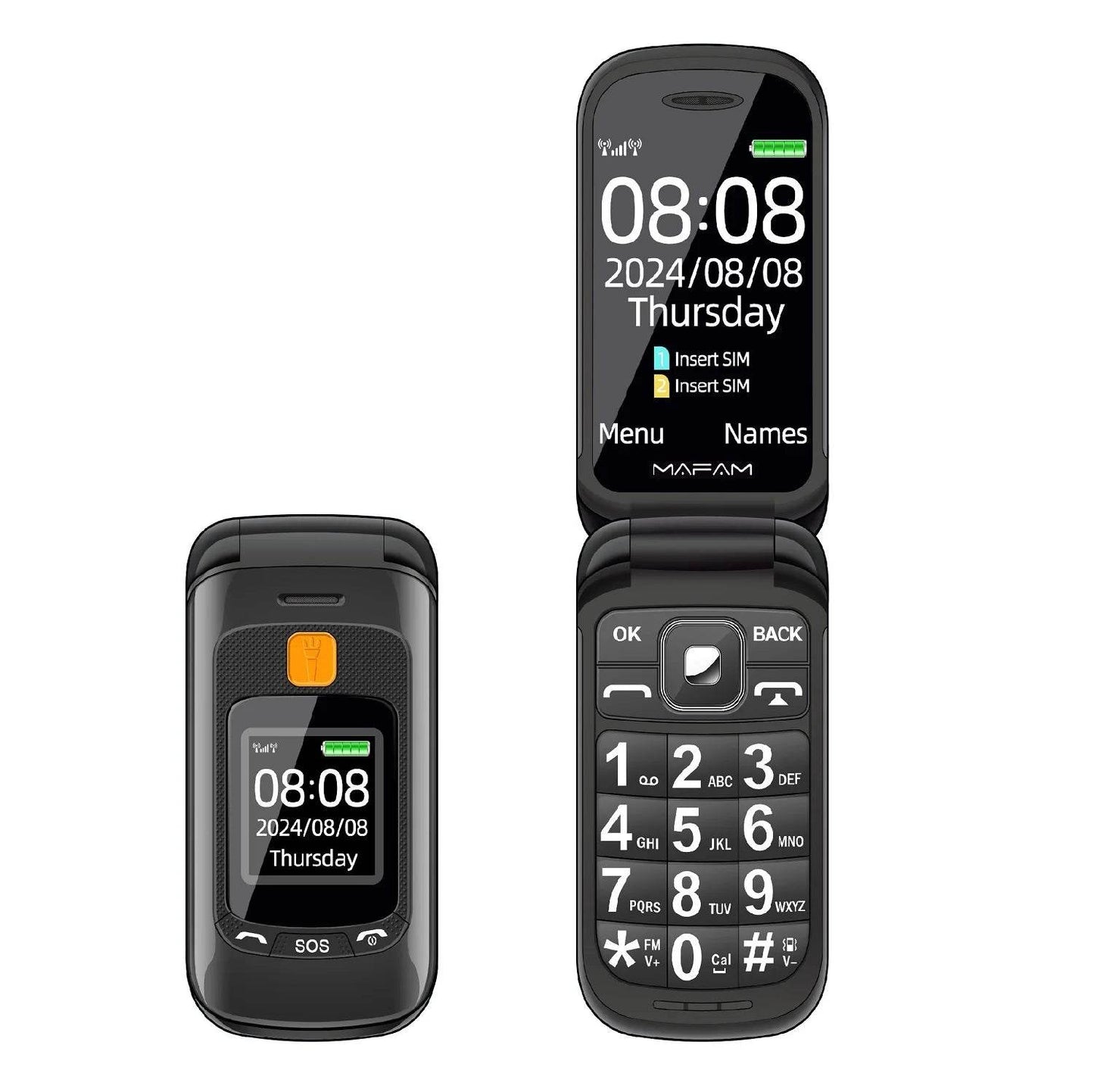 Senior Flip Dual Display Mobile Phone For Elderly Two SIM Card Large Button Speed Dial Flashlight FM Radio Push Button SOS Call - Price Value Store