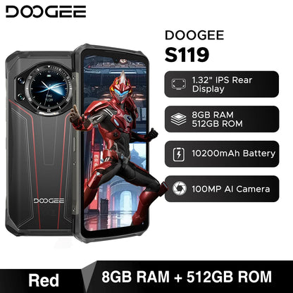World Premiere DOOGEE S119 Rugged Phone 6.72" FHD+ IPS Screen 8GB 512GB 100MP AI Main Camera 10200mAh Battery 33W Android 14 NFC