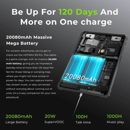 HOTWAV R9 Pro Rugged Tablet 11'' FHD+ 2K Display 20080mAh Massive Battery Pad Android 14 6GB 256GB Camera Global 4G Tablet PC - Price Value Store