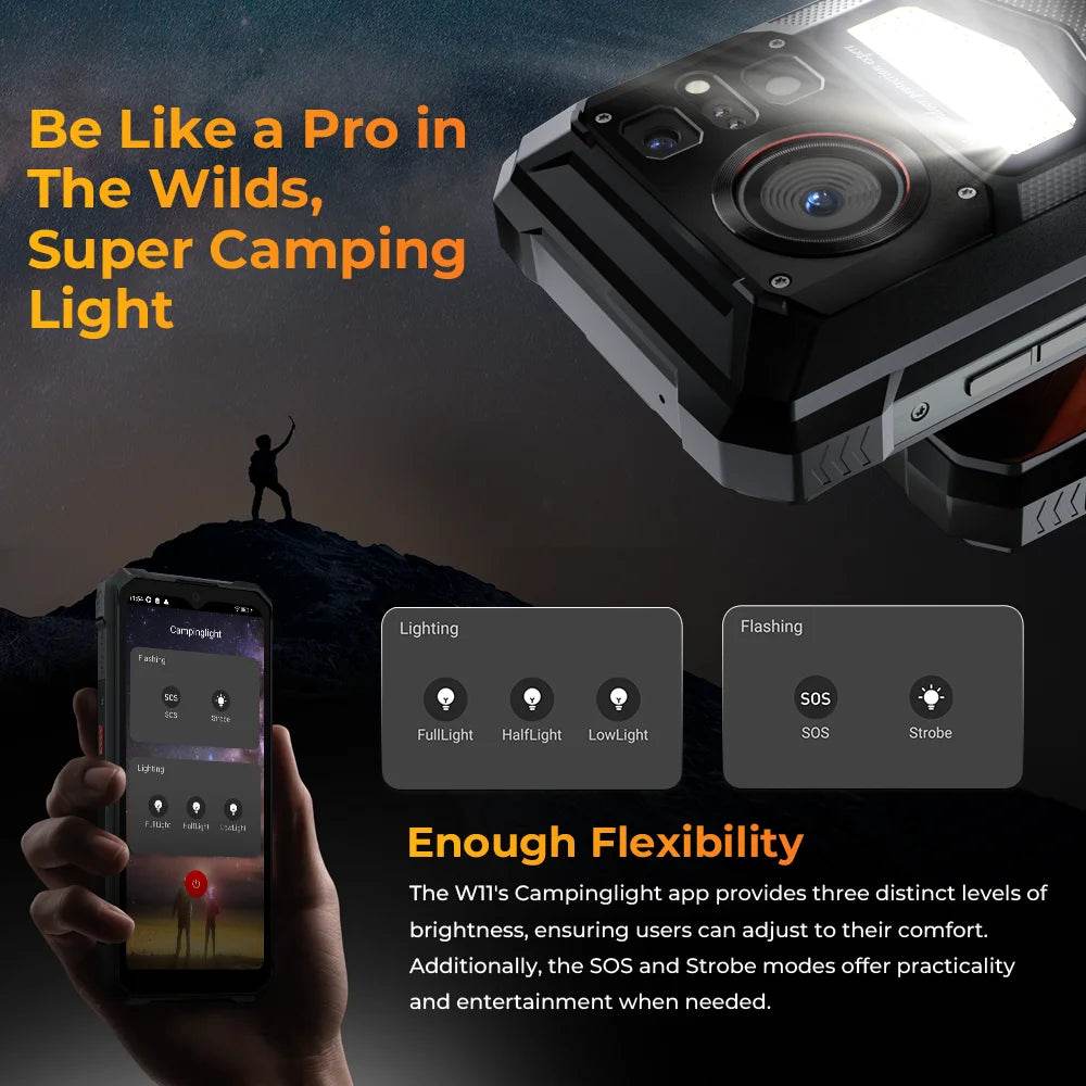 [World Premeire] HOTWAV W11 Rugged Phone 20800mAh 280LM Flashlight 6.6'' FHD+ Smartphone 33W 24MP Night Vision Mobile Phone - Price Value Store