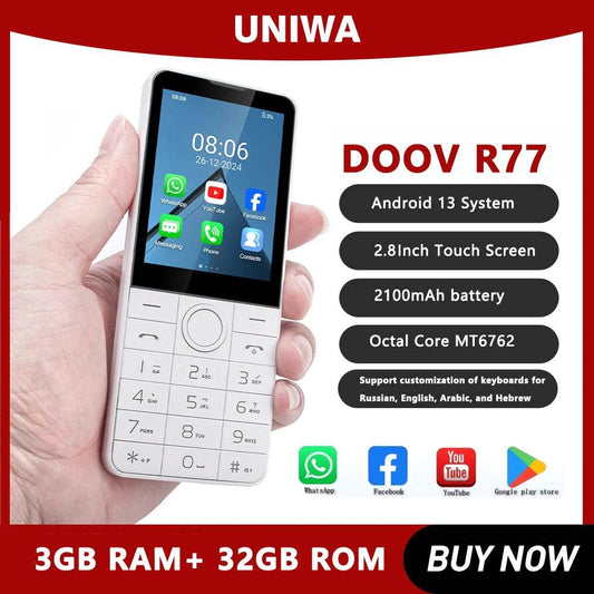 DOOV R77 4G Smart Touch Screen 2.8 Inch Keypad Mobile Phone without Camera 3GB+32GB 2100mAh Android 13 Whatsapp Hebrew keyboard - Price Value Store