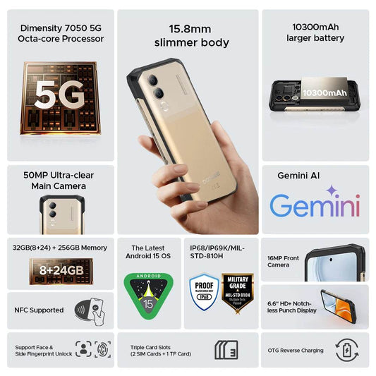 World Premiere DOOGEE Blade20 Turbo 5G Rugged Phone Android 15 Gemini Al 6.6'' HD+ 8GB 256GB AI Dual Camera 10300mAh Battery - Price Value Store