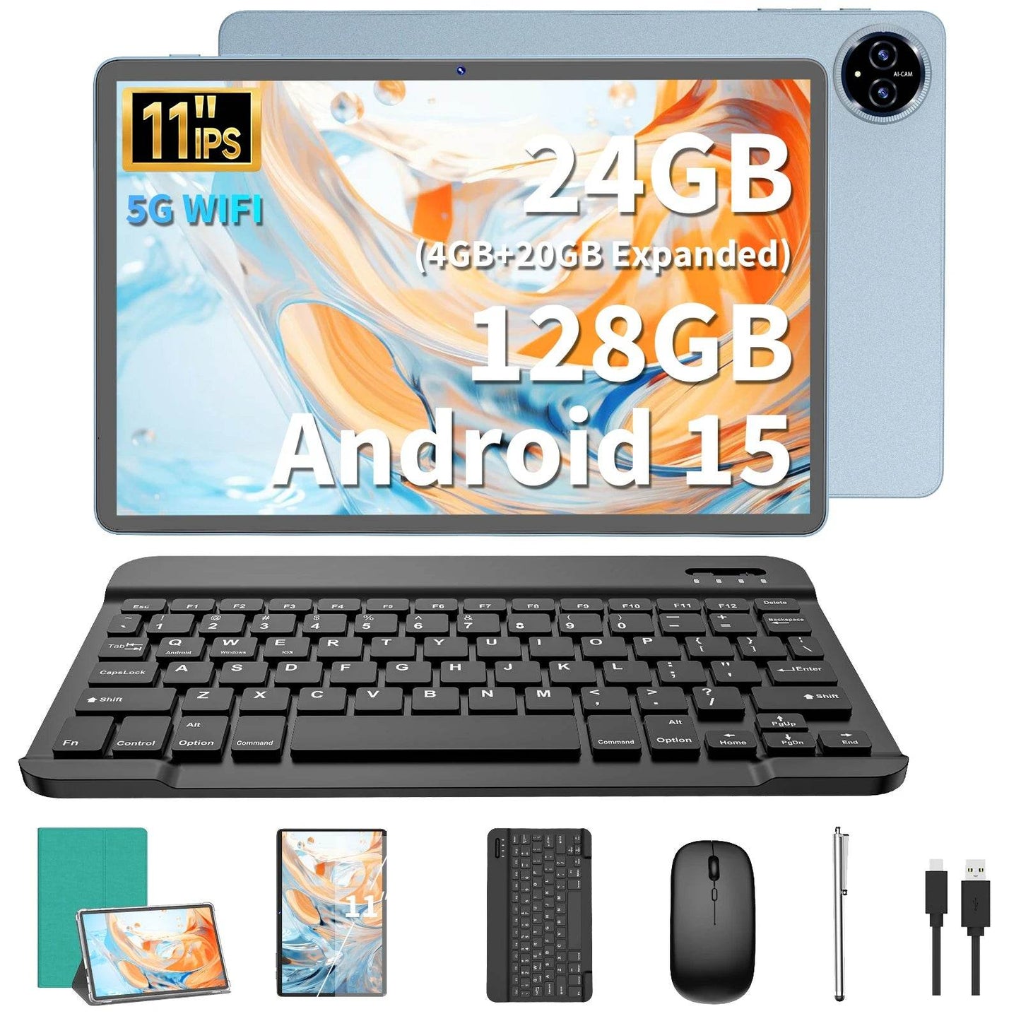 2025 Relndoo 11 Inch Android 15 Tablet , 24GB(4+20 Expanded) RAM+128GB ROM, IPS HD Screen, 5G WiFi, T615 Processor, GPS, Type C - Price Value Store