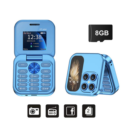 SERVO i17 Mini Small Flip Mobile Phone 1.77" Screen Blacklist Speed Dial Magic Voice FM Radio Cute Box Cellphones 2 SIM Standby