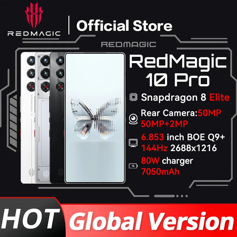 Global Version RedMagic 10 Pro 5G Gaming Phone 6.853" Snapdragon 8 Elite 7050mAh 80W Charge 50MP NFC