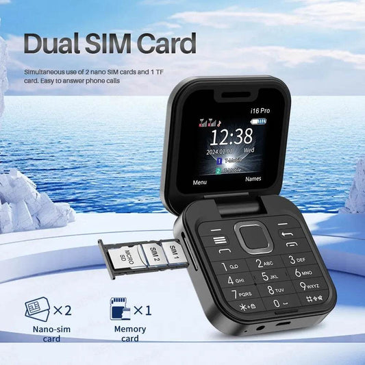 SERVO I16 Pro MIni Fold Mobile Phone 2G GSM Dual SIM Card Speed Dial Video Player Magic Voice 3.5mm Jack FM Small Flip Cellphone - Price Value Store