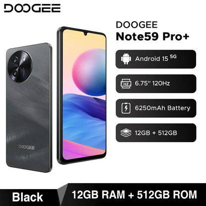 DOOGEE Note59 Pro+ 5G Smartphone Android 15 Global Version 6250mAh Battery 6.75'' 120Hz Display 12GB 512GB Mobile Phone NFC - Price Value Store