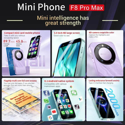 FUFFI F8 Pro Max Smartphone Android Phone Face ID Portable 8.1 Mini celulare 3.0Inch HD 16GB ROM 2000mAH Battery Cellphone - Price Value Store