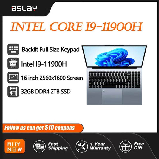 Gaming Laptop 16 Inch Intel Core I9-11900H 32 GB RAM 2TB SSD Fingerprint Unlock 8 Cores 16 Threads Wifi6 HD Camera DDR4 Computer - Price Value Store