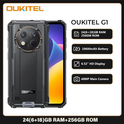 Oukitel G1 Rugged Smartphone Android 24GB (6+18)+256GB 10600mAh 6.52' HD Display NFC Rugged Phone - Price Value Store