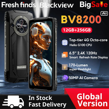 【World premiere】Blackview BV8200 Rugged phone 6.5" 2.4K 120Hz Display Helio G100 12GB 256GB NFC Flashlight Android 14 CellPhone