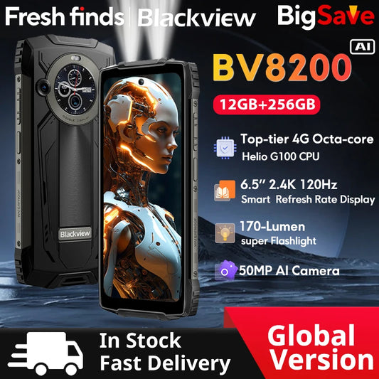【World premiere】Blackview BV8200 Rugged phone 6.5" 2.4K 120Hz Display Helio G100 12GB 256GB NFC Flashlight Android 14 CellPhone