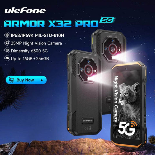 Armor X32 Pro 5G Rugged Phone Android Waterproof Smartphone Up to 16GB RAM 256GB ROM 5.65”Dimensity 6300 NFC Mobile Phone - Price Value Store
