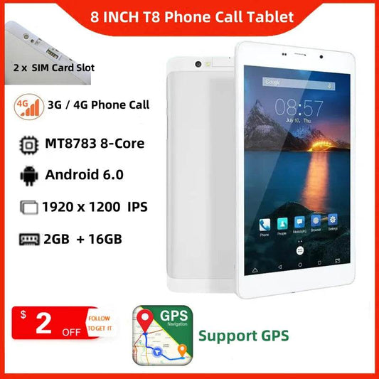 Android 6.0 Tablet 8INCH T8 3G/4G Phone Call 1920x1200 Pixels MTK8783 Octa-Core 2GB RAM 16GB ROM Support GPS Dual SIM Card - Price Value Store